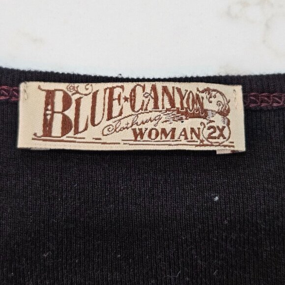 Blue Canyon 2X Paisley Embellished Rhinestone Y2K Black Goth Top - Picture 8 of 9